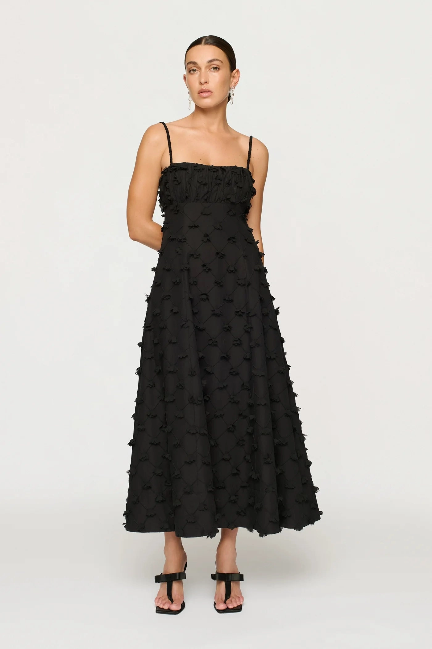 Tahlia Dress in Black Layered Hem Details spring fresh