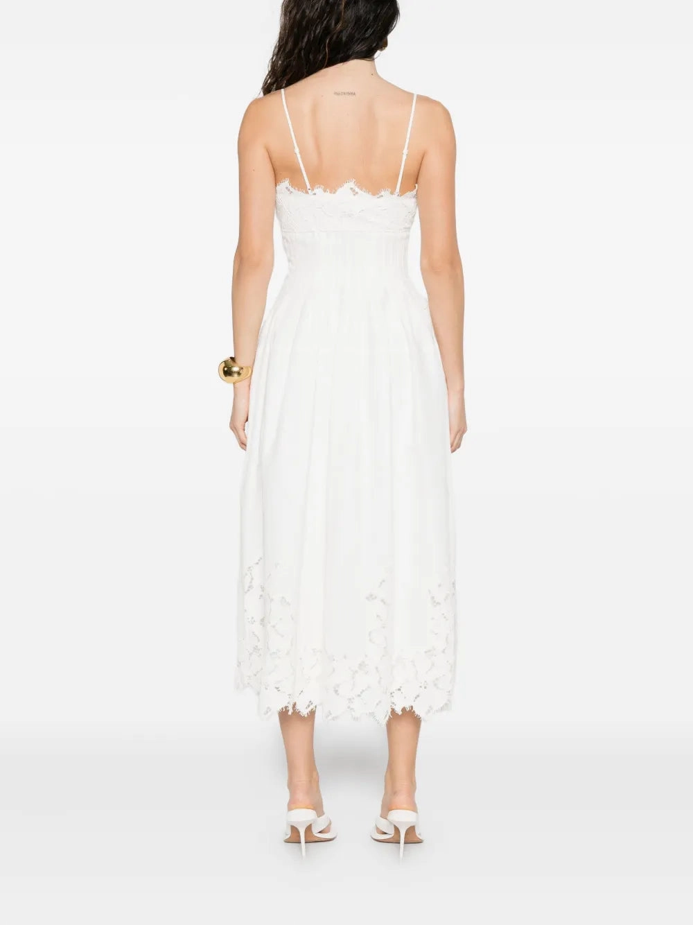 Lilianna Cotton Lace Midi Dress in White Versatile Hat