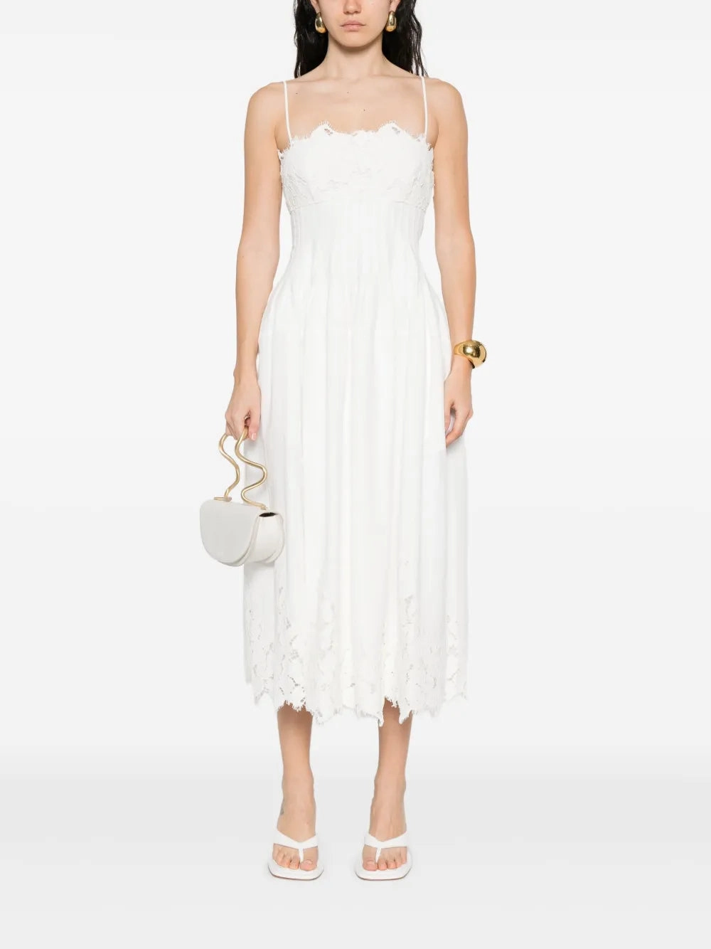 Lilianna Cotton Lace Midi Dress in White Winter Accessories