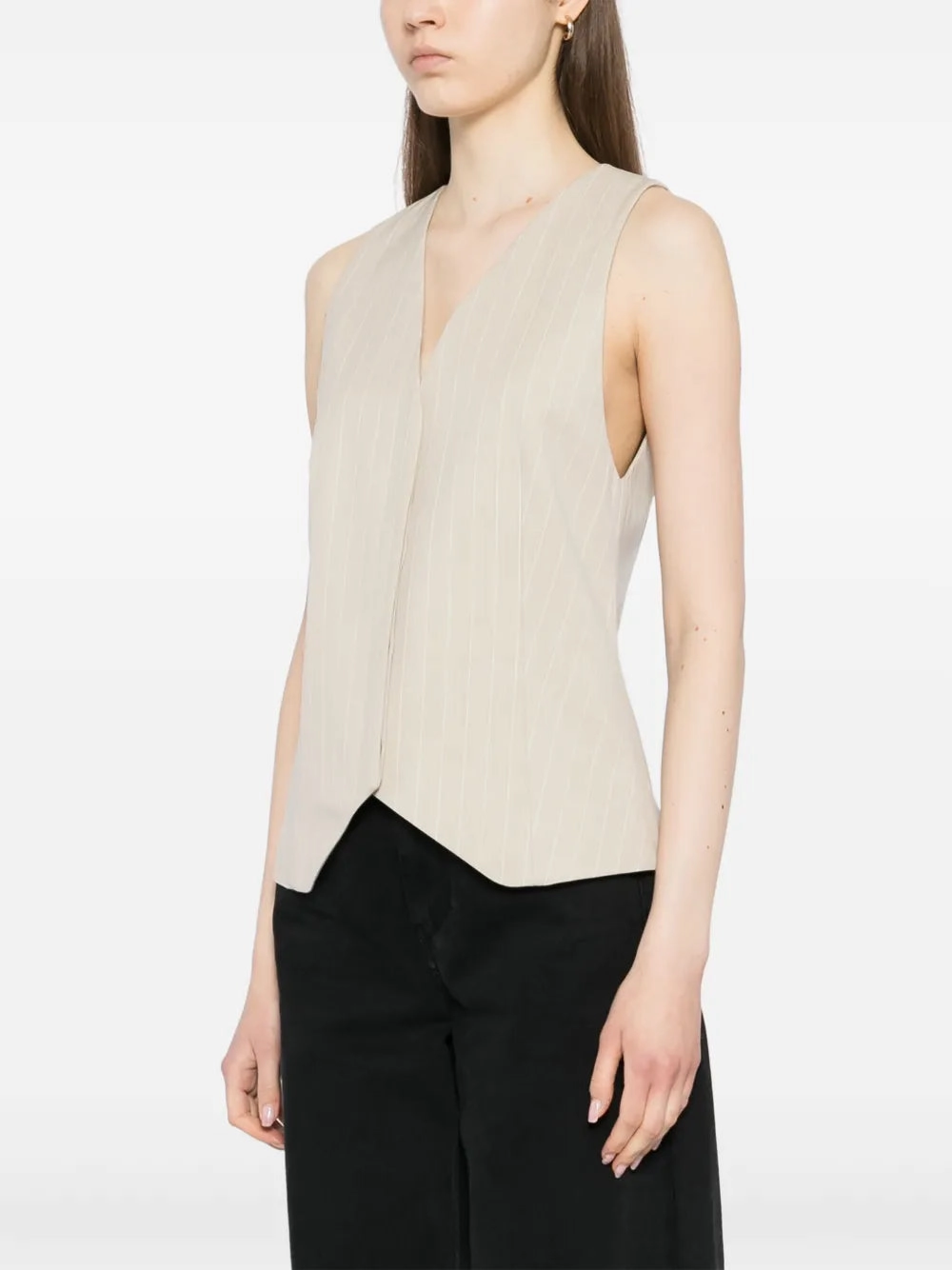 Pinstripe Wool Vest in Latte AntiPillingFabric