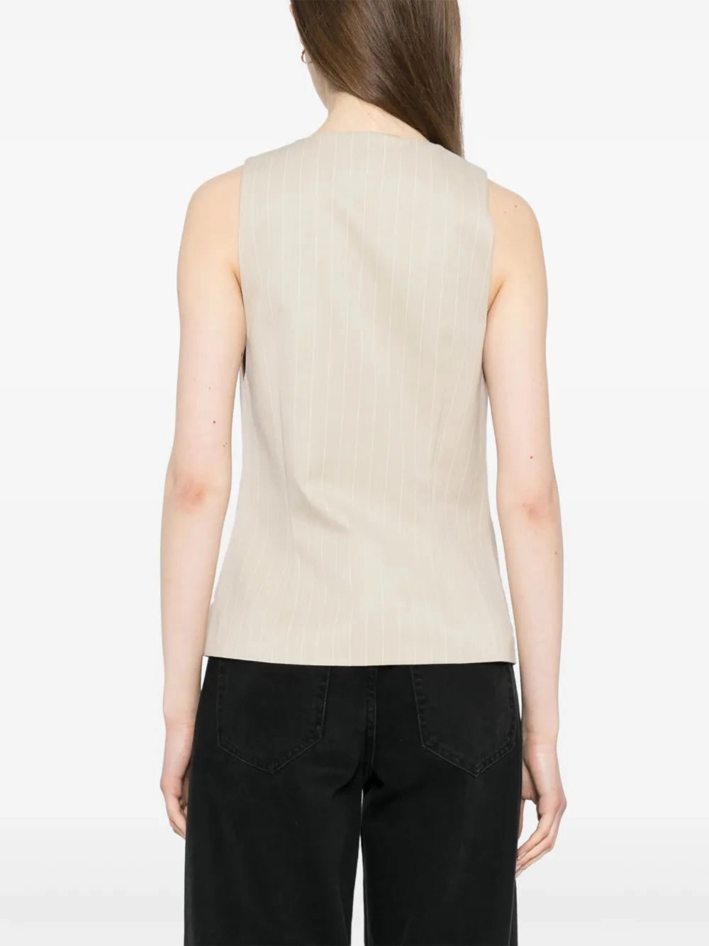Flexible Joints River Core Pinstripe Wool Vest in Latte