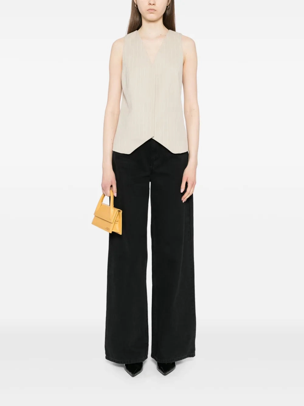 Pinstripe Wool Vest in Latte Casual Fit Minimal Mood