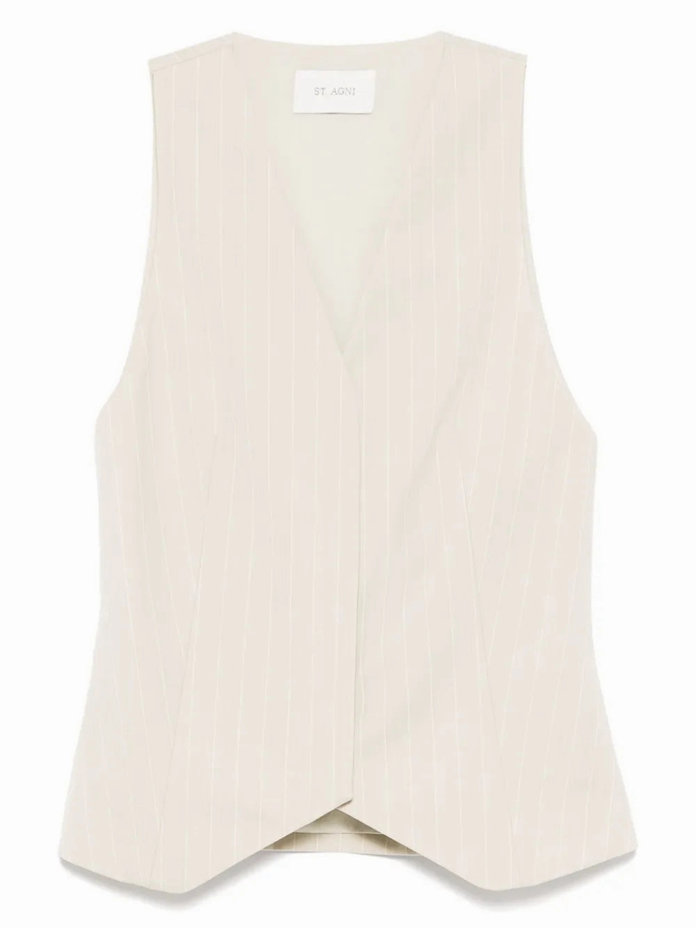 DoubleStitchReinforcement Stylish Jacket Pinstripe Wool Vest in Latte