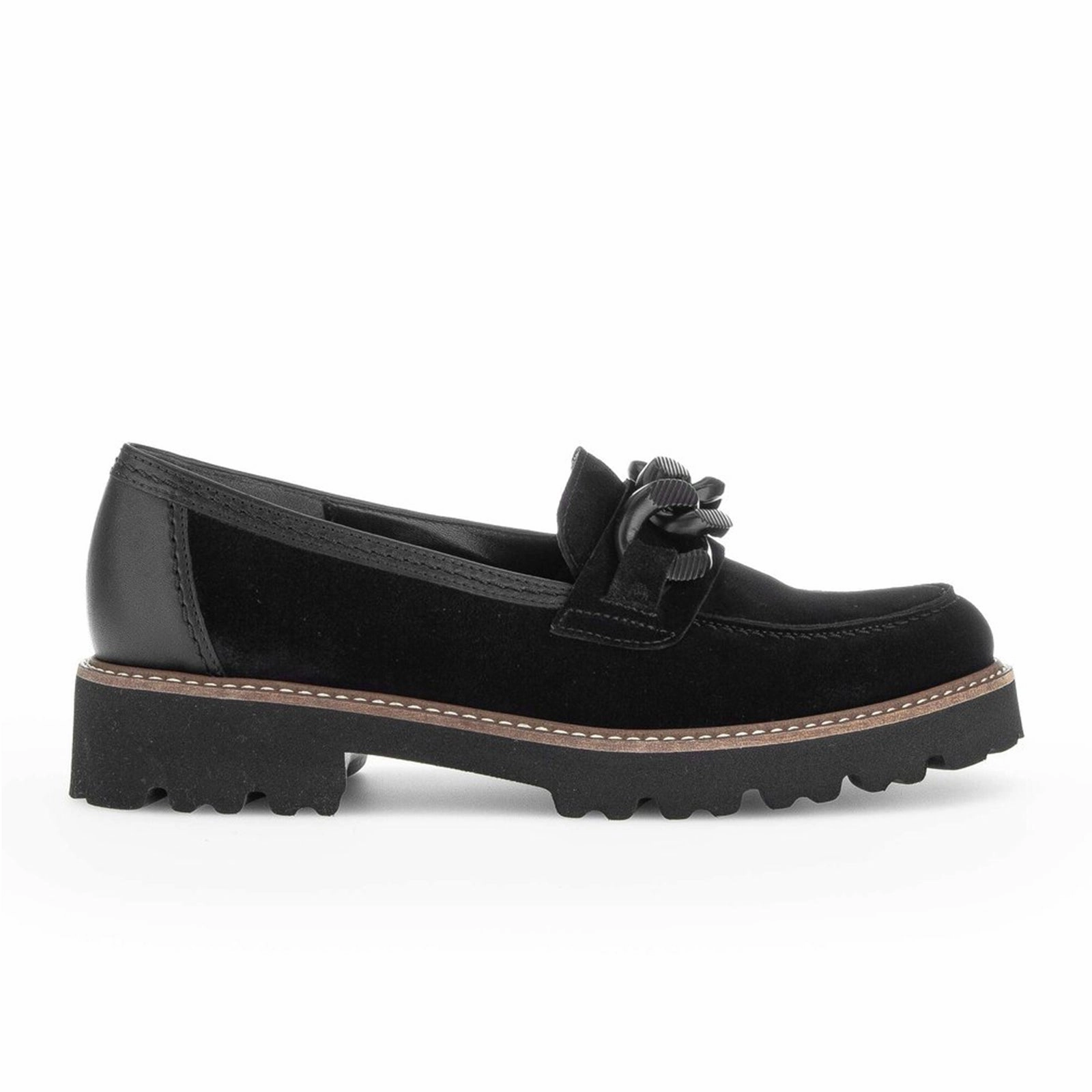 Cotton-Blend Gabor 240 Chain Loafer (Women) - Black Suede