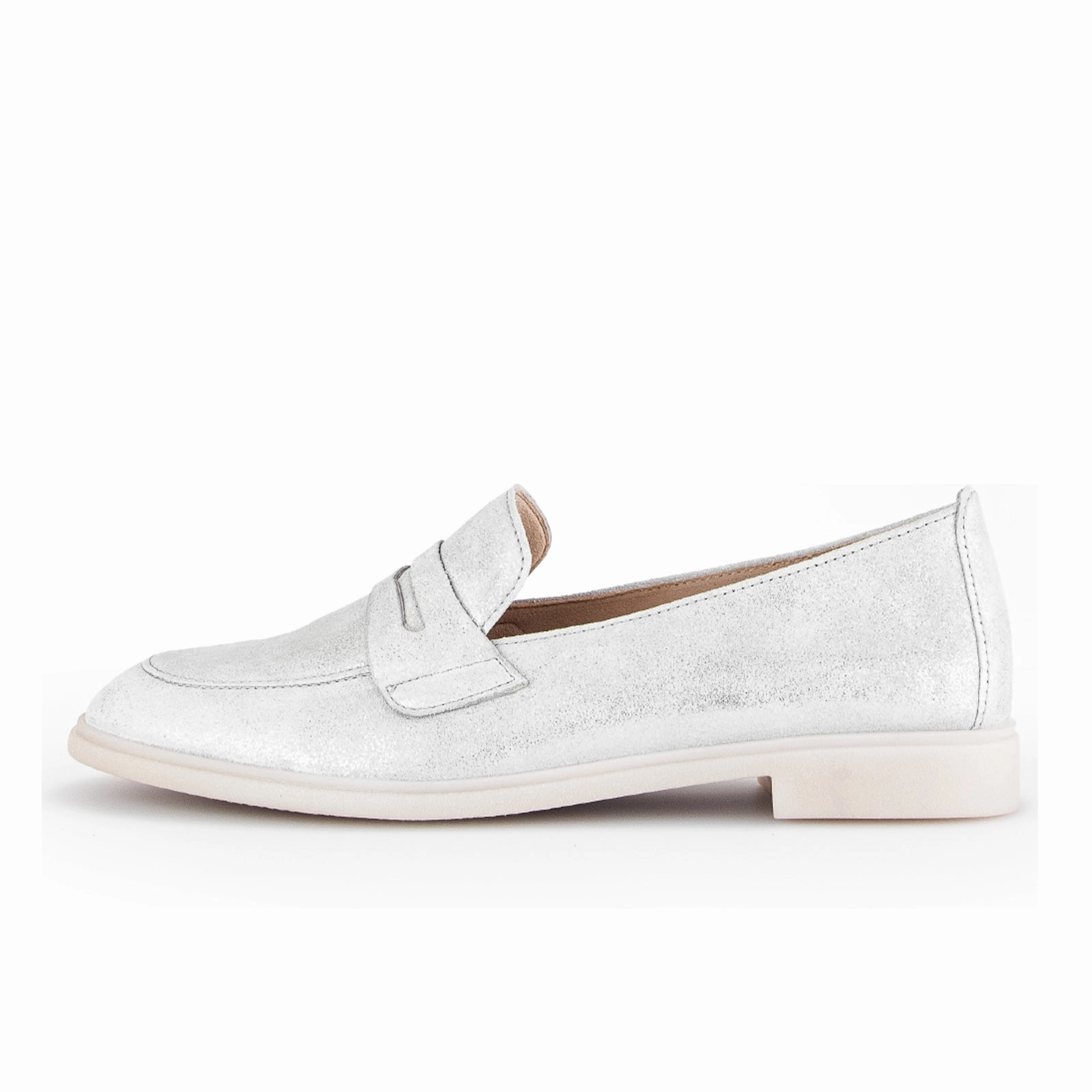 Layered Texture Flattering Silhouette Gabor 253 Loafer (Women) - Light Grey Metallic Leather