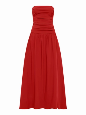 Gathered Strapless Tie Back Dress in Rosso Relax Vibe