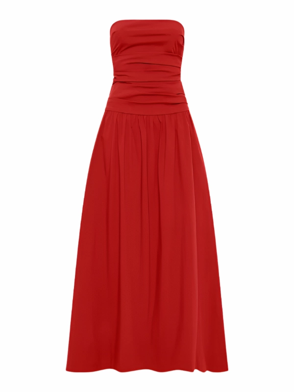Gathered Strapless Tie Back Dress in Rosso Relax Vibe
