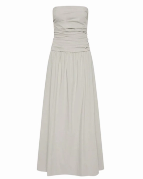 Smart Casual Gathered Strapless Tie Back Dress in Silver
