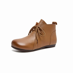 beach - style Functional Design Genuine Leather Retro Round Toe Lace-Up Ankle Boots
