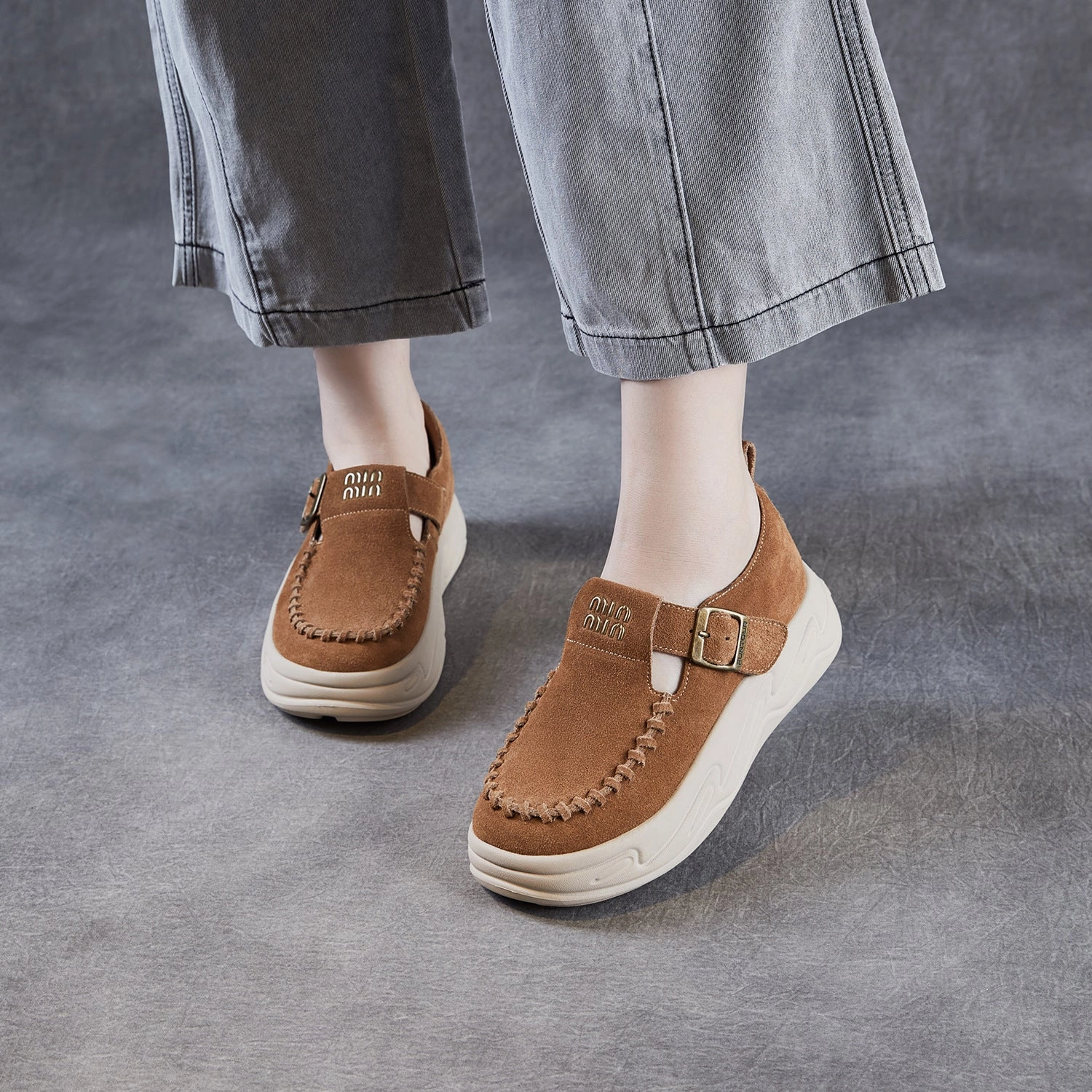 Blown Rubber Outsole Genuine Leather Retro Sueded Platform Casual Shoes