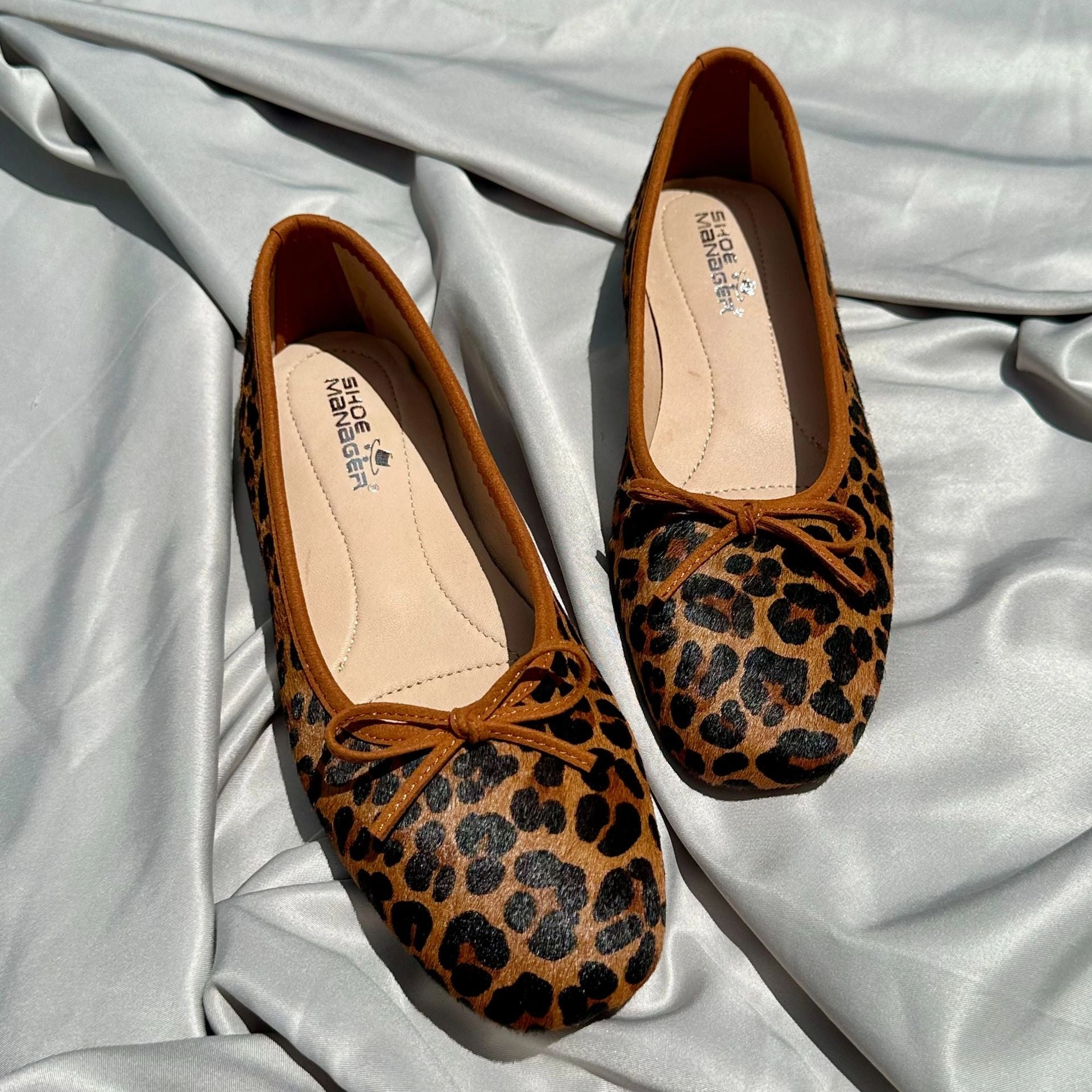 Genuine Leather Soft Sole Round Toe Leopard Print Ballet Flats Shoes durability - level