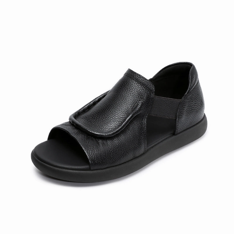 spring shoe collections Genuine Leather Summer Casual Open Toe Elastic Straped Flats