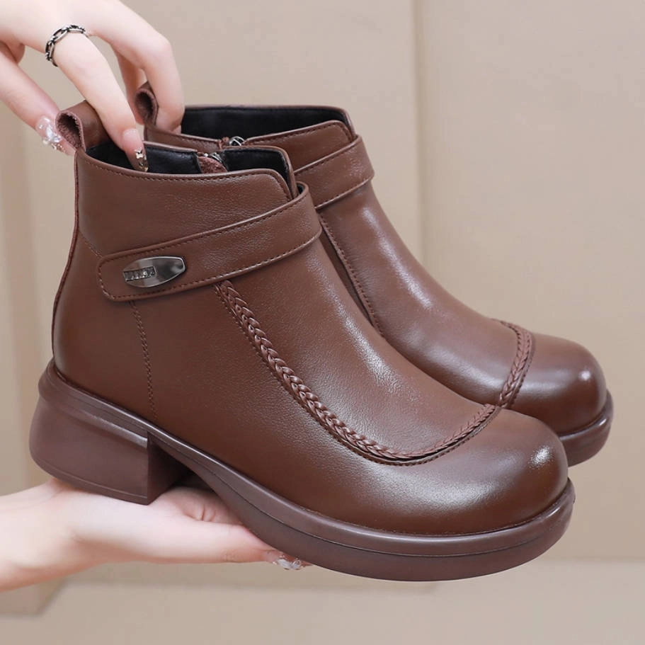 Genuine Leather Versatile Chunky Soft Sole Ankle Boots fascinating Flattering wear