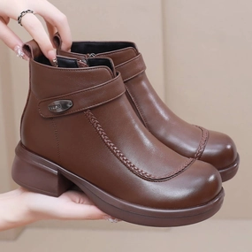 Genuine Leather Versatile Chunky Soft Sole Ankle Boots Bacteria Resistant Lining Anatomical Shape Tech