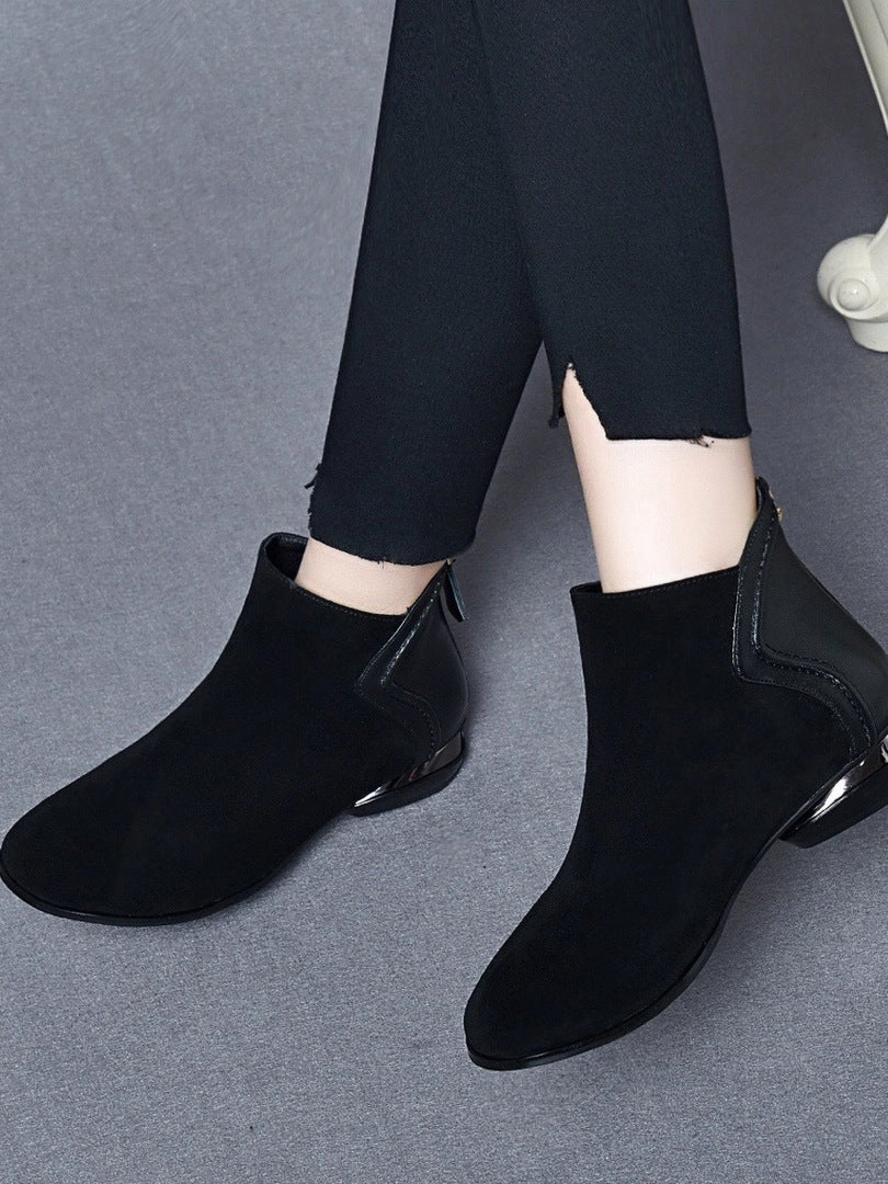 Elastic Gaitor Integration longest Genuine Leather Versatile Soft Flat Sole Patchwork Ankle Boots