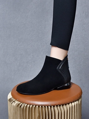 Genuine Leather Versatile Soft Flat Sole Patchwork Ankle Boots slip - on