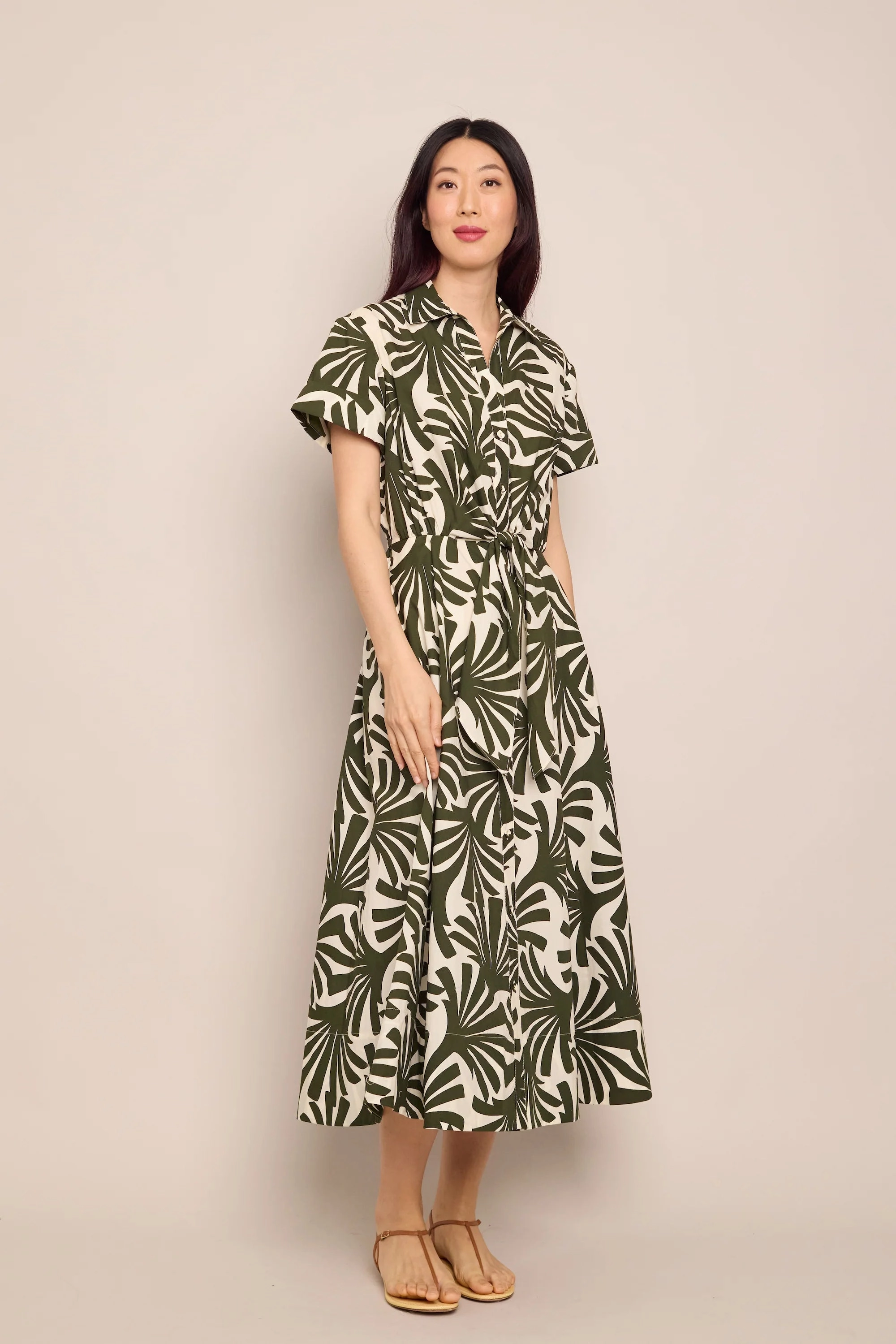 Asbury Midi Dress in Catalina Olive Glass Fit