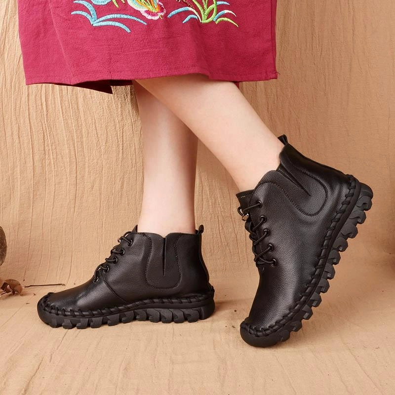 Traction Sole Trend-setting arch Handmade Casual Soft Sole Platform Flat Leather Shoes
