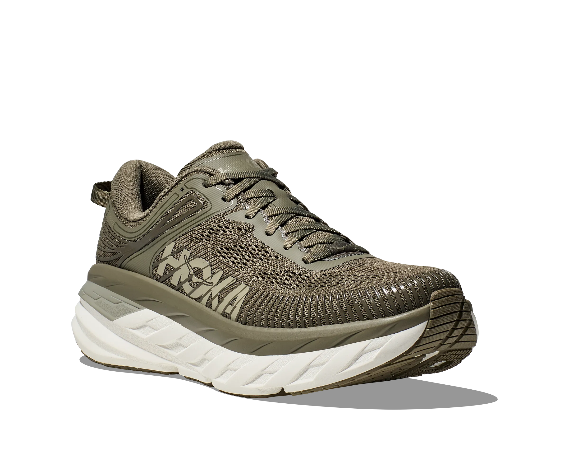 HOKA MENS BONDI 7 - OLIVE HAZE All-Day Stability Leading