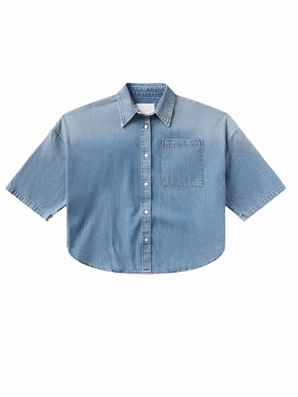 Frances Cropped Cape Button Up in Skyland Comfortable Tunic