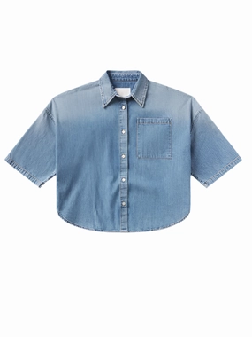 Frances Cropped Cape Button Up in Skyland Comfortable Tunic