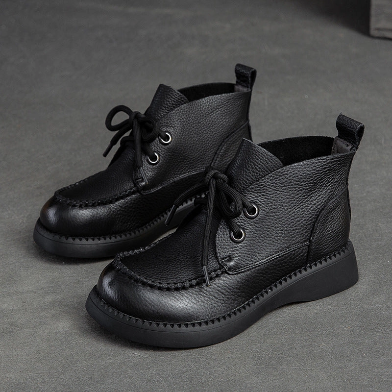 energy-efficient Breathable Insoles Women Spring Retro Fashionable Leather Lace Up Boots