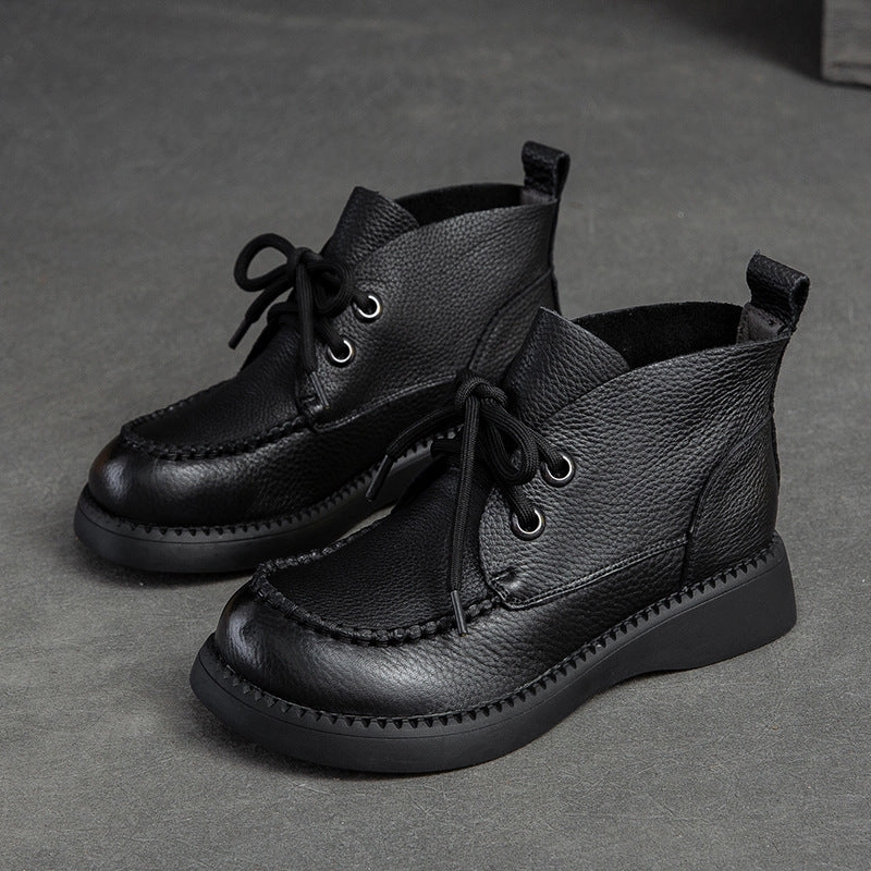 Women Spring Retro Fashionable Leather Lace Up Boots softest Sturdy