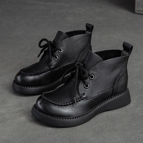 energy-efficient Breathable Insoles Women Spring Retro Fashionable Leather Lace Up Boots