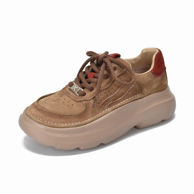 Top Genuine Leather Patchwork Platform Lace-Up Shoes Suede