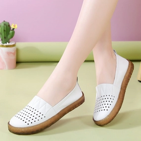 Layered Chic Footbed Women Soft Soled Hollow Out Leather Flat Shoes
