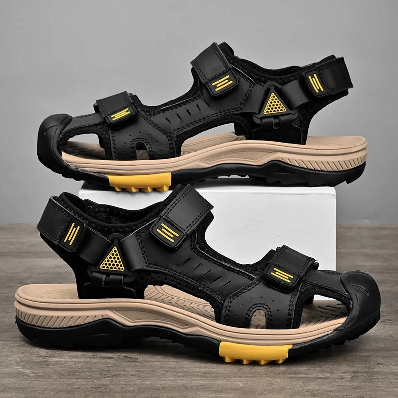 Summer Men Sandals Genuine Leather Mens Casual Shoes Outdoor Men Leather Sandals for Men Beach Shoes Roman mens Shoes Cushioned traction fashionistas' picks