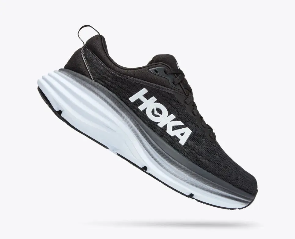HOKA MENS BONDI 8 - BLACK / WHITE Anti microbial coating