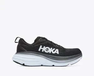 HOKA MENS BONDI 8 - BLACK / WHITE lace up closure