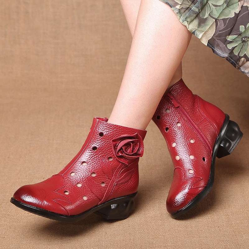 Women Fashion Ethnic Style Retro Hollow Out Flower Short Boots Volleyball seniors