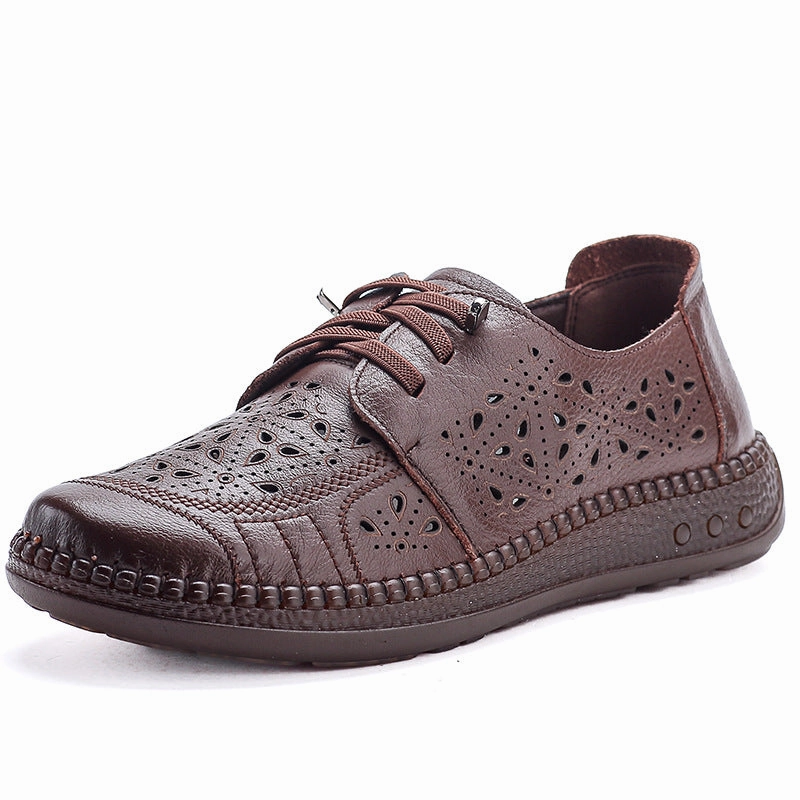 machine - washability - level Women Summer Genuine Leather Ethnic Style Hollow Peep Toe Sandals