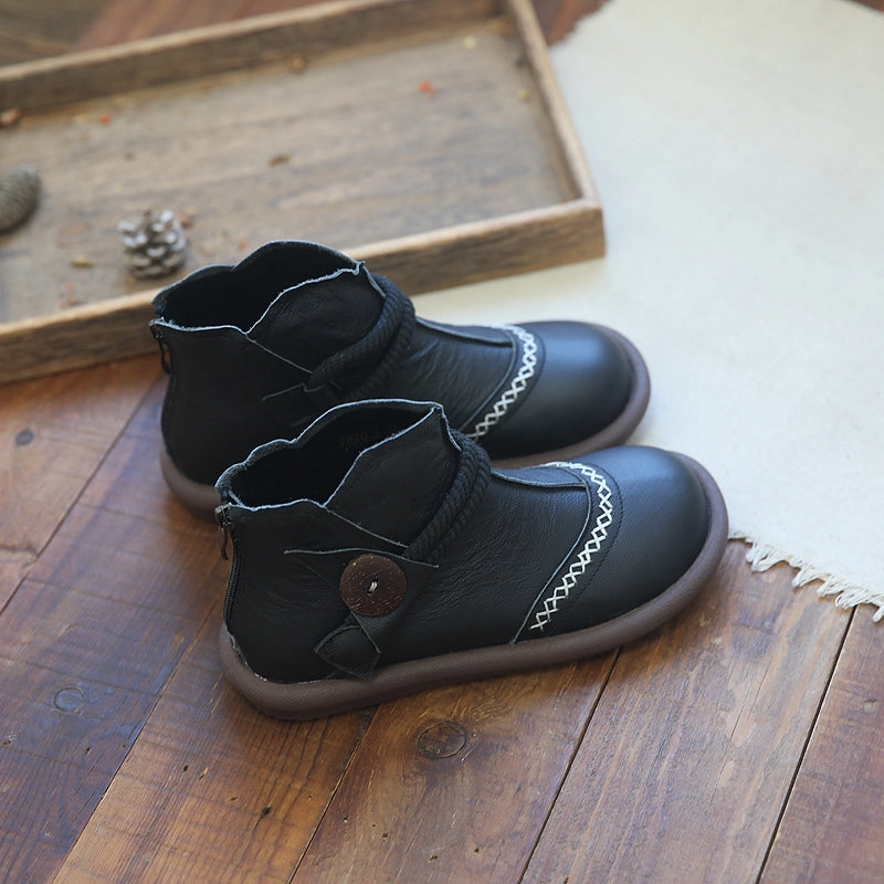 Women Autumn Trends Cowhide Leather Casual Boots Ventilated Mesh Upper