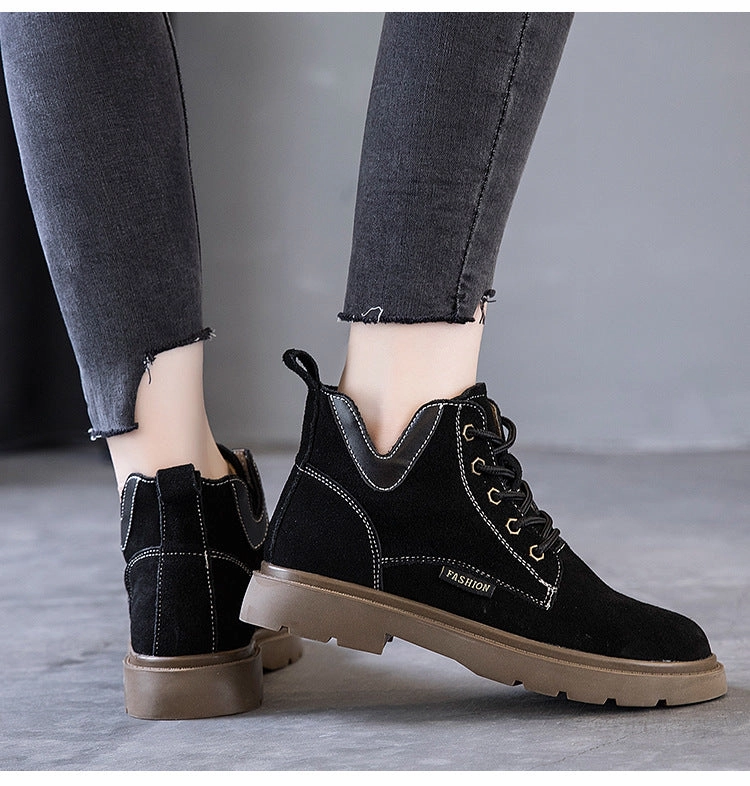 Ladies Low Heel Lace Up Casual Suede Booties Boosted sole Ventilated Lining