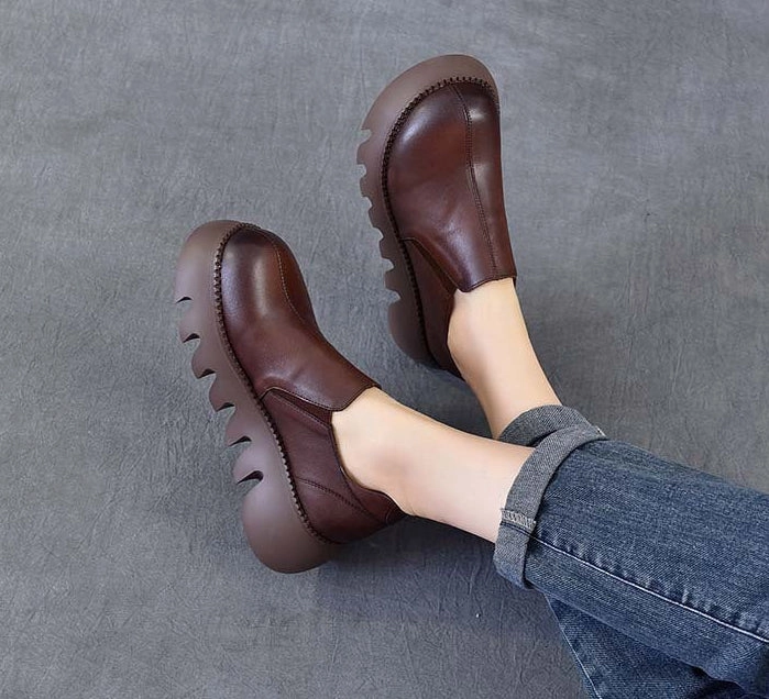 Women Spring Summer Platform Retro Leather Casual Shoes All-day Comfort