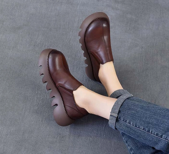 country Women Spring Summer Platform Retro Leather Casual Shoes