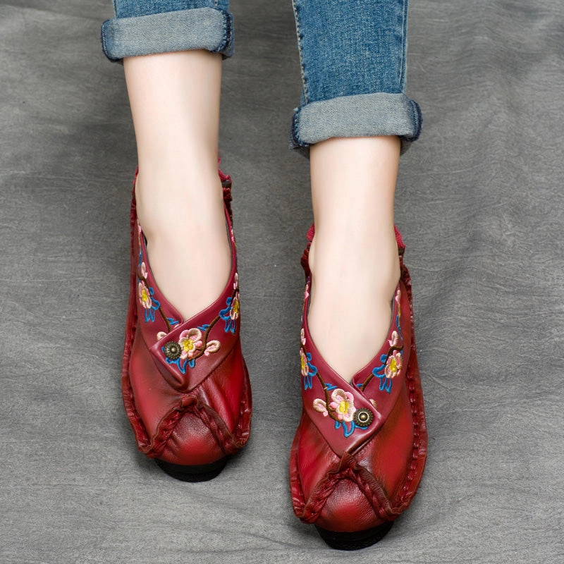 Babakud Women Spring Retro Leather Embroidered Handmade Casual Shoes beach - style Eco Friendly Dye Process