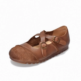 Comfort - Focused Genuine Leather Retro Casual Patchwork Crossing Straped Shoes