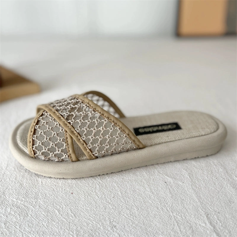 Babakud Women Summer Cross-Strap Linen Half-Flat Slippers Streamlined wear