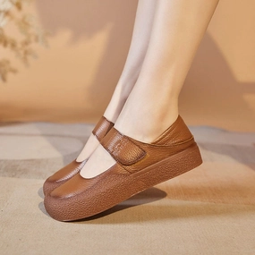 Women Spring Leather Comfortable Shallow Soft Sole Flats Shoes Statement flair Anatomical Footbed