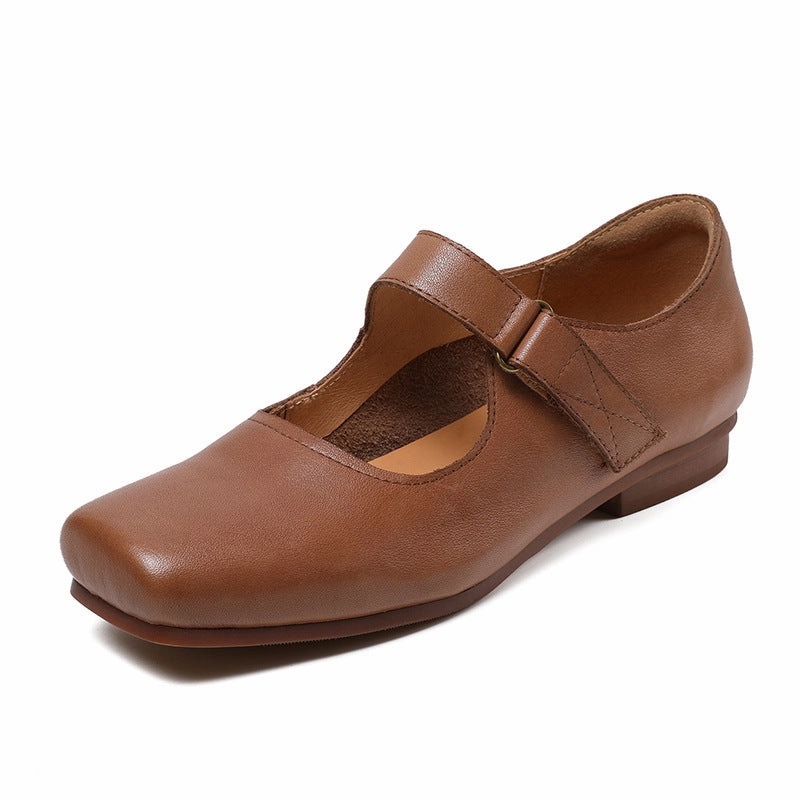 Padded Babakud Retro Leather Square Toe Shallow One Straped Flats