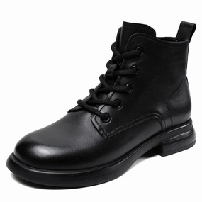 Women Retro Soft Leather Flat Ankle Boots men's medium