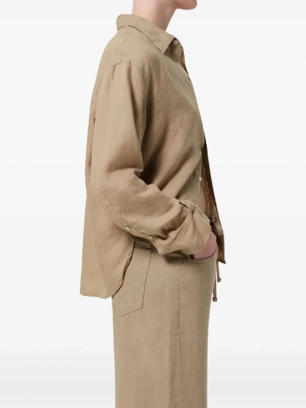 Kayla Shrunken Linen Shirt in Gobi Noble Grace Strong Denim