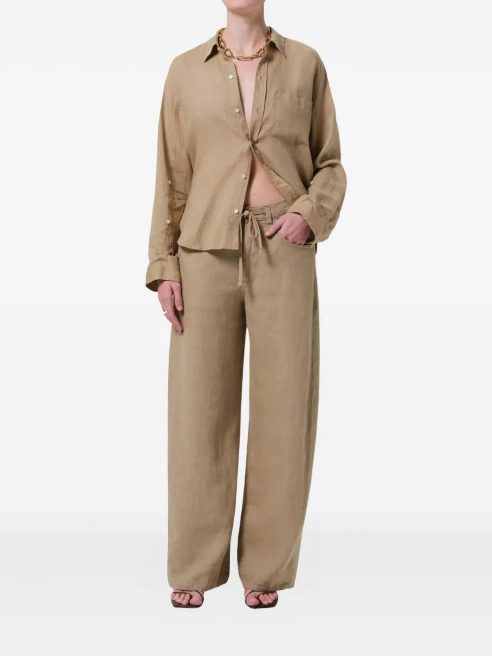 Kayla Shrunken Linen Shirt in Gobi EcoFriendlyDye Crown Fit