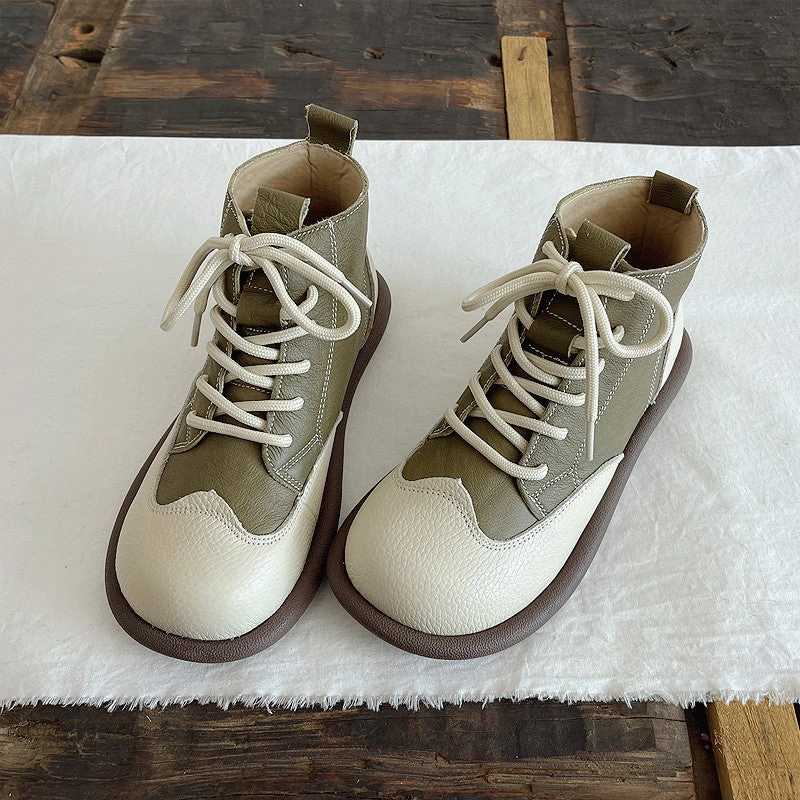 Wedges Babakud Women Winter Retro Leather Handmade Fleece Boots