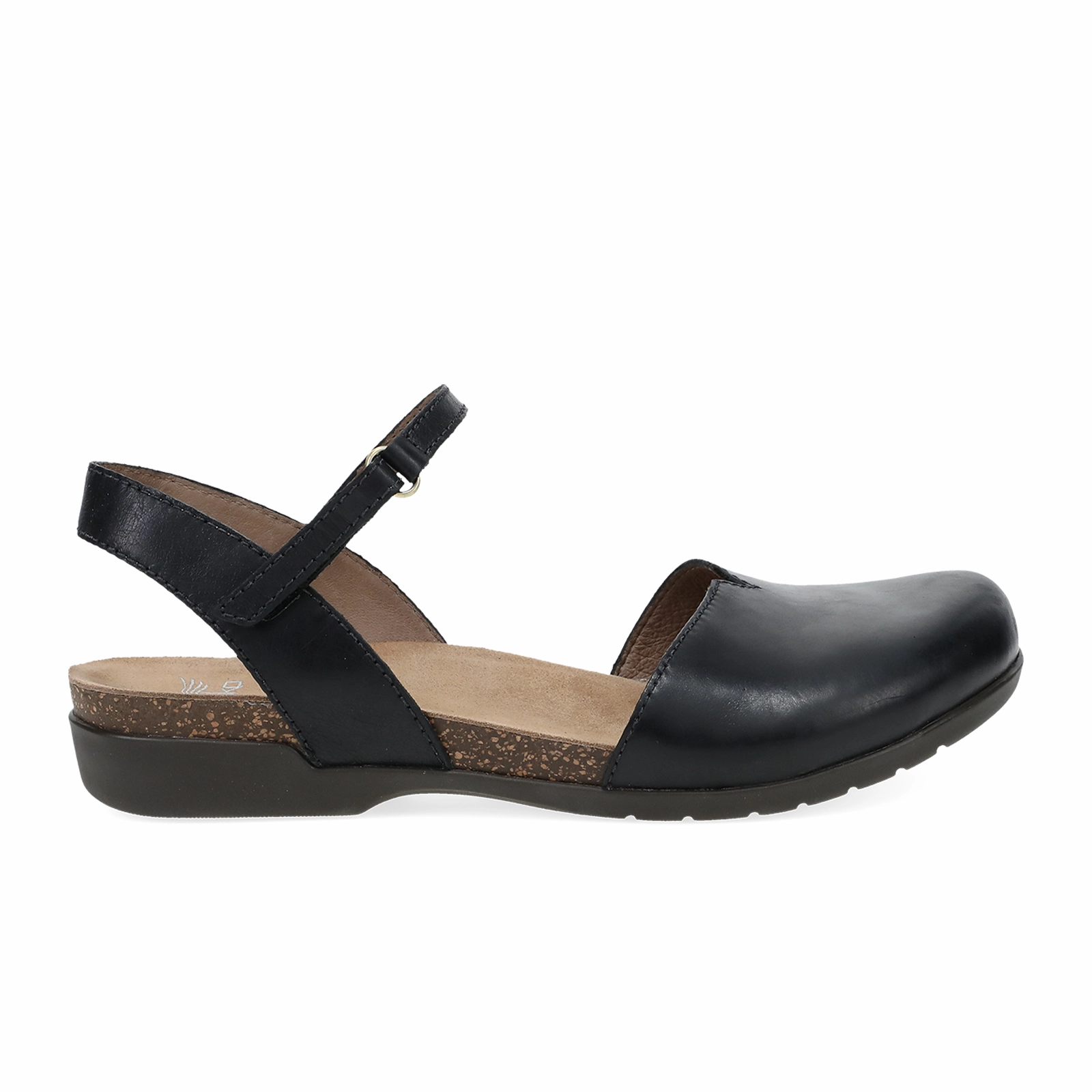 Formal Aura loose silhouette Dansko Rowan Backstrap Sandal (Women) - Black Waxy Burnished
