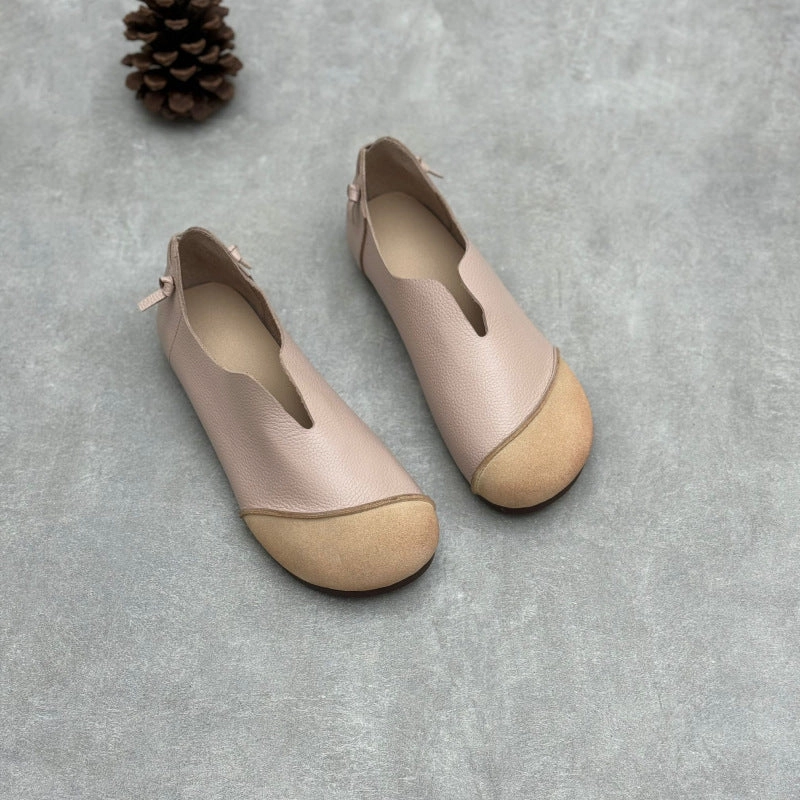 Gel Infused Lining Arch Alignment System Ladies Retro Contrast Low Heeled Soft Leather Slip-On Shoes